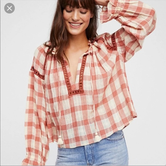 Free People Honey Grove Plaid Top Medium - Picture 2 of 4